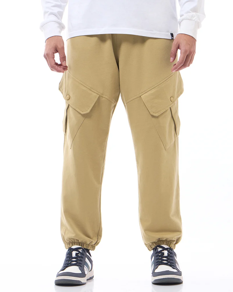 بيواكوف Men's Brown Super Loose Fit Cargo Warm Joggers